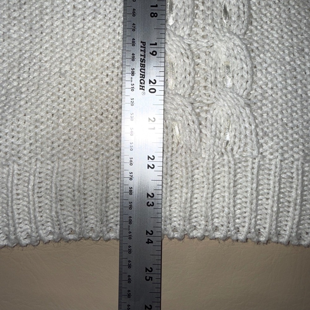 Vintage White Knit Puff Sleeve Knit Sweater Pearl Button Short Sleeve Size M - Picture 9 of 11